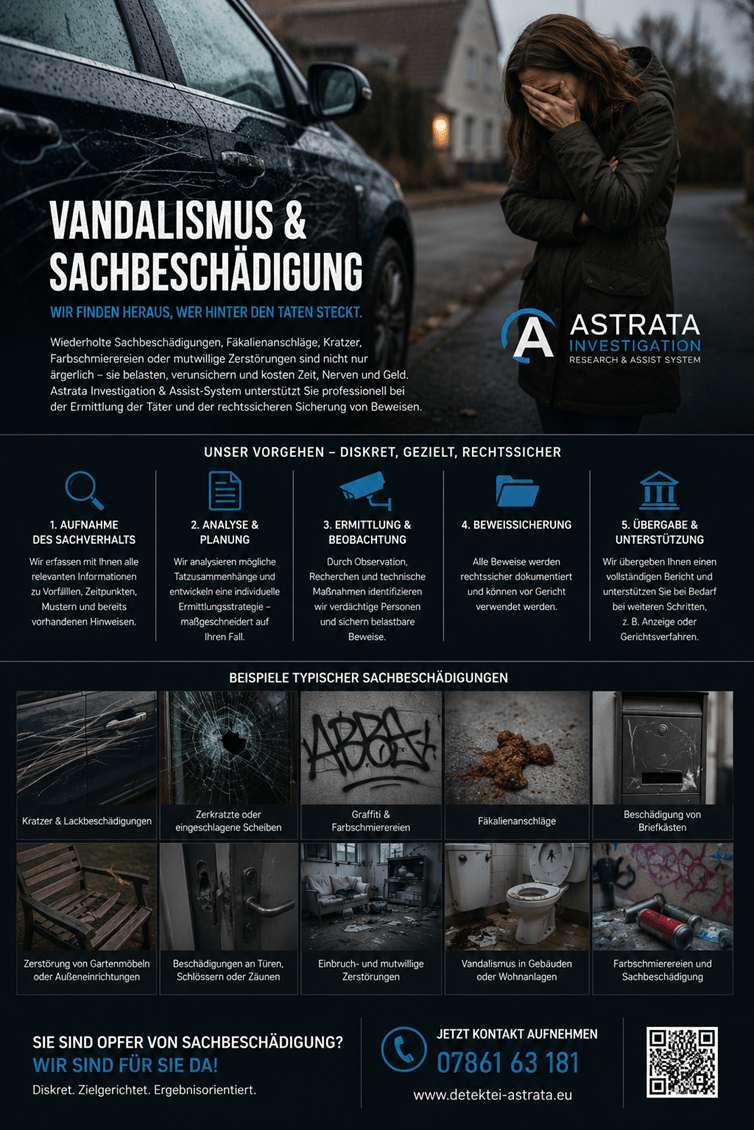 Vandalismus und Sachbeschädigung-Astrata Investigation Vandalismus und Sachbeschädigung-Ermittlungen und Beweissicherung durch Astrata Investigation